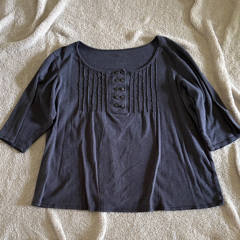 Women's Grey Jersey Knit Button-Detail Top Size XL